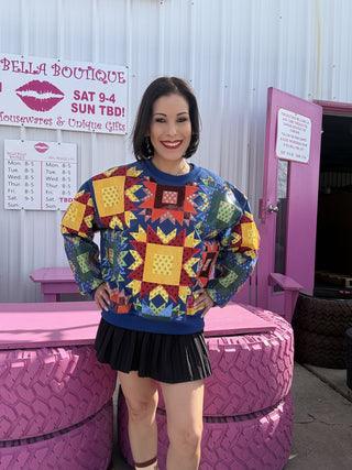 Queen of Sparkles • QOS • Royal Blue Multi Patchwork Sweatshirt