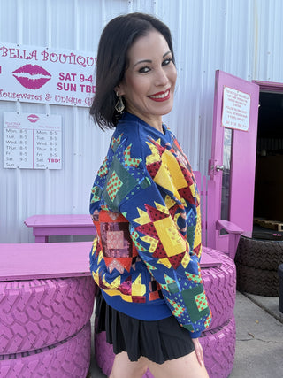 Queen of Sparkles • QOS • Royal Blue Multi Patchwork Sweatshirt