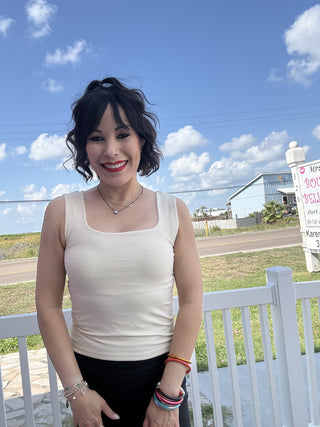 Butter Cream Lurex Square Neck Tank Top