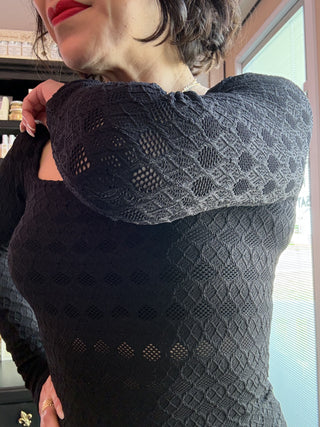 Black Lace Textured Square Long Sleeve