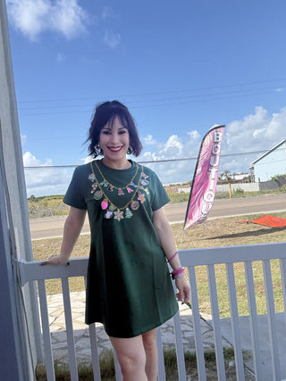 Queen of Sparkles • QOS • Dark Green Christmas Necklace Tee Dress
