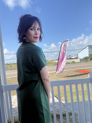 Queen of Sparkles • QOS • Dark Green Christmas Necklace Tee Dress