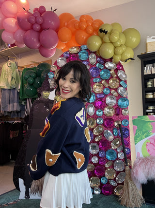 Queen of Sparkles • QOS • Navy Knit Pies On Plate Cardigan