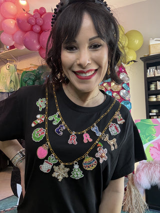 Queen of Sparkles • QOS • Black Christmas Necklace Tee