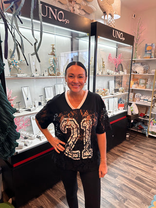 Black Oversized Gameday Mesh Graphic Jersey T-Shirt