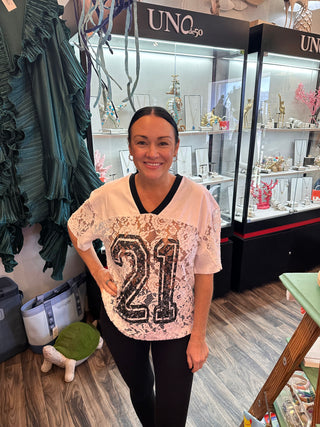 White Oversized Gameday Mesh Graphic Jersey T-Shirt