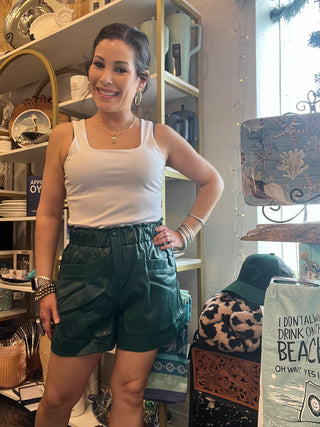 Dark Green Vegan Leather Shorts