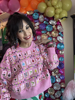 Queen of Sparkles QOS Pink Christmas Mahjong Tile Sweatshirt
