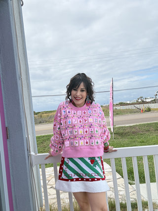 Queen of Sparkles QOS Pink Christmas Mahjong Tile Sweatshirt