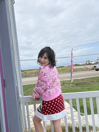 Queen of Sparkles QOS Pink Christmas Mahjong Tile Sweatshirt