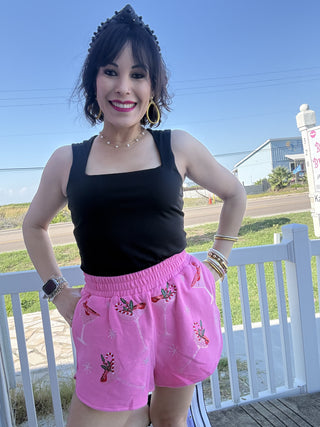 Queen of Sparkles QOS Bright Pink Christmas Cocktail Shorts
