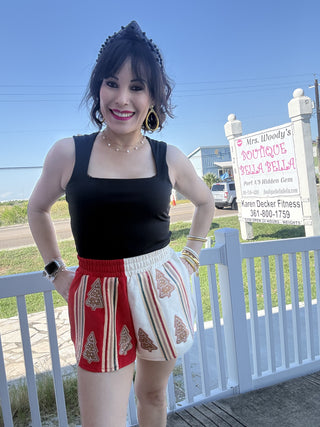 Queen of Sparkles QOS Red & Ivory Striped Christmas Cookie Short