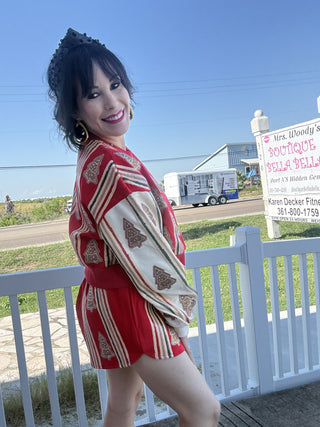 Queen of Sparkles QOS Red & Ivory Striped Christmas Cookie Short