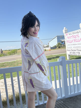 Queen of Sparkles QOS Beige Button Up Multi Corn Cotton Collar Dress