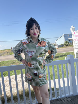 Queen of Sparkles QOS Green Plaid Queen of Turkey Button Up Dress