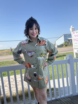 Queen of Sparkles QOS Green Plaid Queen of Turkey Button Up Dress