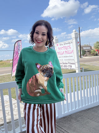 Queen of Sparkles QOS Green French Bulldog Sweatshirt