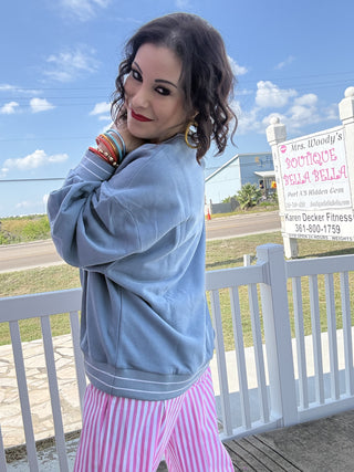 Queen of Sparkles QOS Dusty Blue King Charles Spaniel Sweatshirt