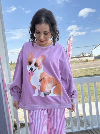 Queen of Sparkles QOS Light Purple Corgi Sweatshirt