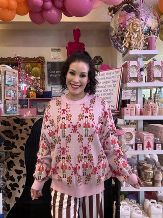 Queen of Sparkles • QOS • Light Pink Nutcracker & Candy Cane Sweater