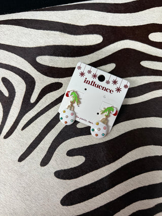 Grinch With White Ornament Earrings