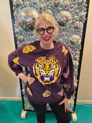 QOS Licensed LSU Mascot Butterfly Sweatshirt