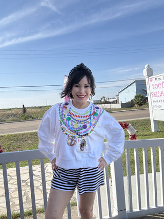 Queen of Sparkles White Mardi Gras Queen Beads Sweatshirt