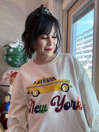 Queen of Sparkles Light Beige 'New York' City Icon Sweatshirt