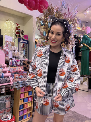 Queen of Sparkles Black & White Stripe Basketball Hoop Short