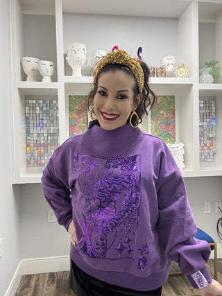 Queen of Sparkles Purple QOS Card Logo Mock Neck Sweatshirt