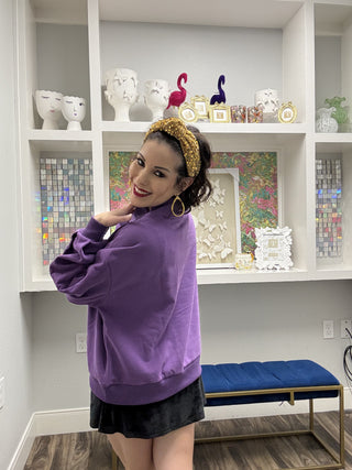 Queen of Sparkles Purple QOS Card Logo Mock Neck Sweatshirt