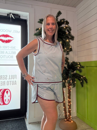 QOS Light Blue Rhinestone Active Shorts
