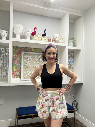 Queen of Sparkles Rainbow Plaid Daiquiri Cotton Short