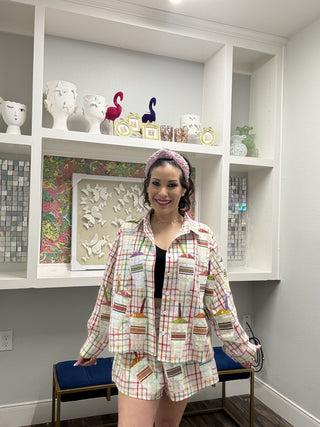 Queen of Sparkles Rainbow Plaid Daiquiri Cotton Short