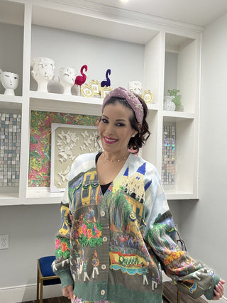 Queen of Sparkles Mardi Gras Parade Scene Button Up Cardigan