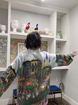 Queen of Sparkles Mardi Gras Parade Scene Button Up Cardigan