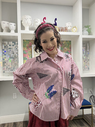 Queen of Sparkles • QOS • Licensed Texas A&M Mini Icon Striped Button Down