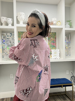 Queen of Sparkles • QOS • Licensed Texas A&M Mini Icon Striped Button Down