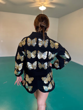 Queen of Sparkles Black & Gold Sequin Butterfly Short