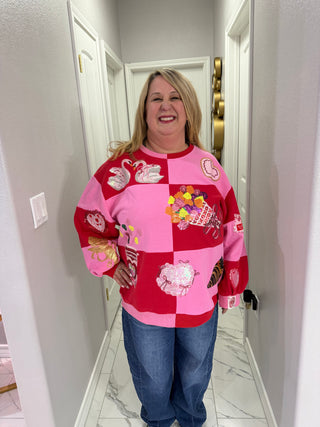 Queen of Sparkles Red & Pink Checkered Valentines Icon Sweatshirt
