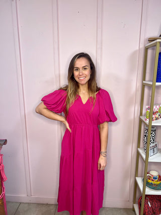 Hot Pink Puffy Sleeves Dress