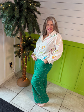 QOS Green Multi Rhinestone Jean