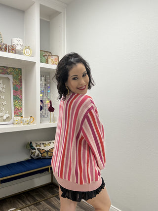 Queen of Sparkles Pink Striped 'XOXO Queen' Heart Cake Sweater