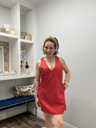 Queen of Sparkles Red Rhinestone V Neck Tank Dress