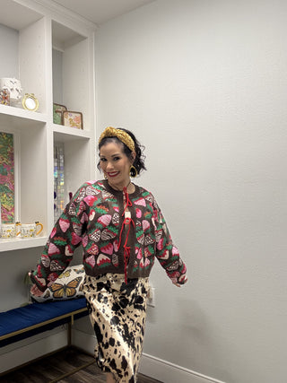 Queen of Sparkles Brown Multi Strawberry Tie Up Sweater