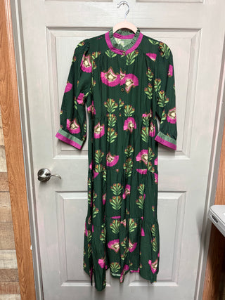 Forest Green Blossom Tiered Dress