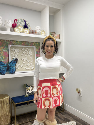 QOS Hot Pink Checkered Horse Shoe Skirt