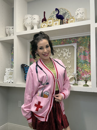 Queen of Sparkles Pink Medical Instrument Button Up Cardigan