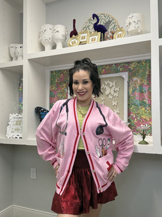 Queen of Sparkles Pink Medical Instrument Button Up Cardigan