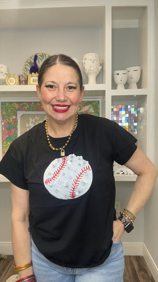 QOS Black Flower Baseball Tee